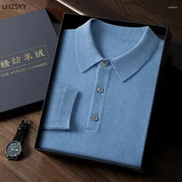 Men's Sweaters LHZSYY High-End Worsted Pure Goat Cashmere Lapel Sweater Long-Sleeved Thin Pullover Spring Autumn Casual Polo Shirts