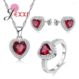 Collana Orecchini Set Top Red CZ Crystasl Gioielli Ciondolo/Orecchini/Anello in argento sterling 925 da donna Matrimonio