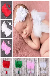 10set melek kanatlar tüy kanatlar bebek kız çiçek dantel kafa bandı po çekim saç aksesuarları için yenidoğan baş bant kostümü po p8275093