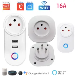 컨트롤 Tuya Smart 16A 이스라엘 스마트 플러그 WiFi 소켓 220V 타이밍 카운트 다운 스마트 라이프 앱 리모컨 및 음성 제어