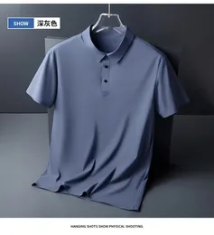 الجليد الحرير تتبع tshirt Quick Drying Mens Light Business Solid Solid Sleve Top Top Breatable Polo Shirt 240401