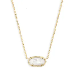 Kendrascott Halskette Anhänger Halskette Designer Kendras Scotts Ks Elliptische Muschelhalskette mit türkisfarbener Geometrie eingelegter Fritillaria-Anhänger Echtgoldfarbe Pr