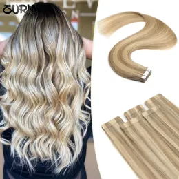 Extensões Fita Zuria em extensão 100% Humano Cabelo natural Machinemade Remy Fita adesiva de pele reta 12 "24" para mulheres