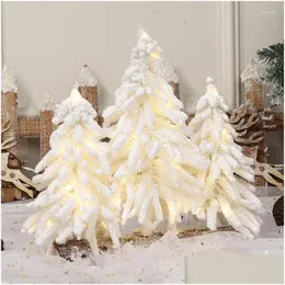 Decorative Flowers & Wreaths Artificial Christmas Tree Pine White Nordic Flocking 2023 Year Decoration Desktop Window Counter Bar Rest Dhosb