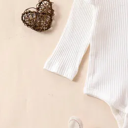 Zestawy odzieży Baby Girl 3pcs strój żebrowany dzianinowy kolor stały kolor długi rękaw romper spodni opaski na głowę