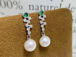 Jcy fina smycken 925 Sterling Silver Round 78mm Nature Fresh Water White Pearls Drop Dangle Earrings Present 240401