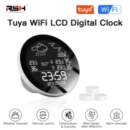 التحكم في RSH Tuya Smart Weather Station الداخلية في الهواء الطلق الذكية Hygerometer Hygerometer LCD على مدار الساعة