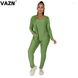 Calças femininas de duas peças vazn 2024 high-end diário jovem manga completa grupo de pano longo 1 roupa interior mulheres magras 3 conjunto