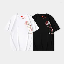 Мужские футболки с китайскими элементами для мужчин, с короткими рукавами и тяжелой вышивкой, летние хлопковые модные повседневные футболки высшего качества, Camisetas