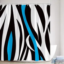 シャワーカーテンクリエイティブな幾何学青色の黒いストライプ抽象的なデザインモダンなシンプルな北欧の浴室の装飾バスカーテンセット