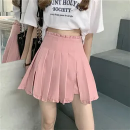 Sommer Rosa Faltenrock Frauen Koreanischen Stil Hohe Taille Schlitz Mini Schwarz Tennis Röcke Frau Preppy Mädchen Süße 240401