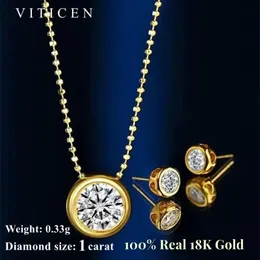 viticen au750リアル18kゴールドダイヤモンドネックレススタッドイヤリング女性のための素晴らしいジュエリー結婚式の提案ギフトプレゼント240311