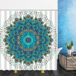 Tende da doccia Modello Mandala Piuma Peli di uccello Geometria rotonda Figura 3D Decorazione bagno impermeabile Tenda in poliestere per vasca da bagno