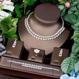 Halsbandörhängen Set Hibride White Cubic Zirconia Water Drop Wedding Party Jewelry for Women Brides Accessories N-193