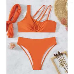 Costumi da bagno da donna asimmetrici con sciarpa Bikini da donna Costume da bagno femminile Due pezzi Set da bagno a vita media Costume da bagno Swim Lady K3297