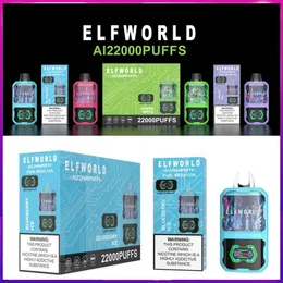 Oryginalny Elfworld AI22000 Big Screen Wyświetlacz 22000 Puffs Dual Mesh Cewka Vapes DOSTĘPNY PUPK 22K 15K 15K 12K 9K 15000 12000 10000 VAPER G ELF World Vape Bar