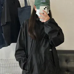 Damenjacken Deeptown Schwarze Jacke Frauen Windjacke Vintage Anorak Harajuku Oversize Reißverschluss Mit Kapuze Koreanische Mode Dünner Mantel