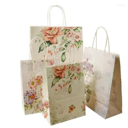 Present Wrap 10st Cookie Candy Packing Bag Flower Kraft Paper Bags Christmas Festival Party 25 18/21 15cm Favor med handtag