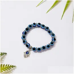 Catene Bracciale blu Gioielli in cristallo Rotondo Perlina fortunata Ciondolo da donna Turco che desidera Consegna di goccia elastica Pendenti di collane Dhhph