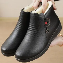 Bot Kış Ana Ayakkabı Kore Stil Sıcak Polar Düz Renk Düz Alt Deri Slip Pamuk Ayakkabı Botas Feminas Cano Alto