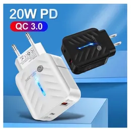 Nya ankomster EU US QC3.0 Hot Sell Universal USB + PD 20W Wall Charger Portable Mobiltelefon Fast Charger för iPhone 13 12 11 Pro Max PD02 03 med detaljhandeln