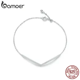 Braggini BAMOER V Forma Bracciale geometrico Sier abbagliante braccialetti a catena CZ trasparente per donne Sterling Sier Wedding Jewelry SCB137