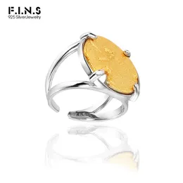 FINS 925 Sterling Silver Wrinkle Uneven Ring Double Color Round Open Index Finger Punk Rock Women Men Jewelry 240322