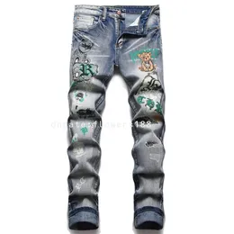 Herren Jeans Katze Whitewash Micro elastic dünne Bleistifthosen Buchstaben Druck Jeans für Männer Frachtjeans Frauen Fracht gestapelt Jeans Tischler Jeans Cartoon Jeans Männer Männer