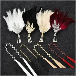 Grampos de cabelo Barrettes 1920S The Flapper Girl Feather Headpiece Cristal Tassel Headband para festa de fantasia Halloween Carnaval Drop Delive Ottuc