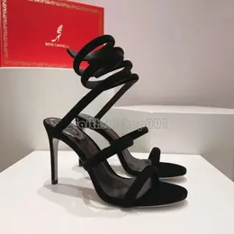 Topp Rene Caovilla Sandals Women 9.5cm Luxury Designer Dress Shoes Snake Wrapped Ankle Open Toe Wedding Shoes Casual Lacker Läderfestskor 179