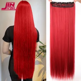 Pezzo pezzo jinkaili sintetico da 2040 pollici di capelli long long dritti 5 clips nero marrone marrone alta temperatura parrucchiere finto