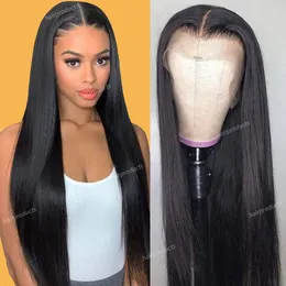 Synthetic wig glue-free pre-pulled human ready-to-wear high-definition transparent black straight hair 13X4 straight lace front wig 4X4 closed pre-cut Remy D Dhxho
