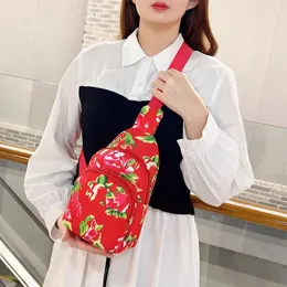 Backpack Chinese Style Northeast Big Flower Fashion Crossbody Bag Chest Men Women Street Casual Red Green Single Shoulder
