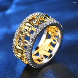 Cluster-Ringe, vergoldeter Zirkon-Elefant-Ring, Damen-Persönlichkeit, Mode-Accessoires, lässiger Party-Schmuck, Böhmen-Mädchen-Geburtstagsgeschenk