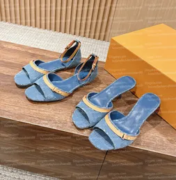 Donna 10A Sandali firmati classici in denim di alta qualità Moda di lusso Tacchi alti Sandalo da spiaggia Estate Scarpe casual di marca Ultima scarpa elegante Sandel Taglia 35-41 Con scatola