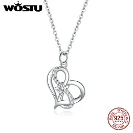 Halsband Wostu Infinity Love Halsband 925 Sterling Silver Heart to Heart Necklace For Women Party Wedding Fine Jewelry Gift Fin442
