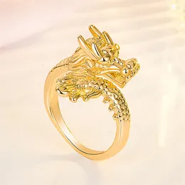Pierścienie klastra Prawdziwy, regulowany 24-krotny złoty kolor trójwymiarowy smokowy pierścień dla mężczyzn Bro Fine Jewelry Prezenty Oro 24 K Better Gift