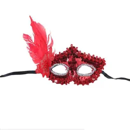 Party Masks Women Girls Feather Masquerade Eye Mask Sequins Prom Halloween Cosplay Costume Decoration Props Half Face Eyes Veren Maske Dhspe