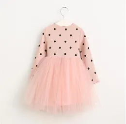 2020 New Autumn Girls Knitted Tutu Dress Kids Folka Dots Fall Winter Long Sleeve Sweater Dresses Children Tulle Stitching Dress BL2905569