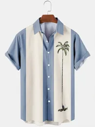 Hawaiian Shirt Men Summer 3d Coconut Tree Printed Holiday Short Sleeve Tops Tee Oversized Blouse Casual Dress 240326