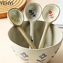 Colheres Cozinha Talheres Japonês Cerâmica Pequena Colher Sopa Misturando Bonito Alto Valor de Cor Ins Cerâmica Áspera