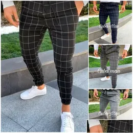 Mens Calças Esporte Longo Xadrez Tracksuit Skinny Elastic Fit Workout Joggers Casual Sweatpants Calças Masculinas M-3Xl Drop Delivery Vestuário C Dhlnw