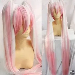 Peruklar ücretsiz gönderim wigscosplay peruk whot! Uzun pembe/beyaz Sakura Miku cosplay peruk