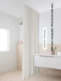 not in/Imitation Linen Fabric Waterproof Shower Curtain Bathroom Accessorie Top Mounted Rail Hook Home Large Curtains Customize 240320