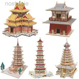 كتل 3D Pagoda Pagoda Puzzle DIY بناء معبد الطراز Wood Toy Architecture الصيني ترن الرافعة Yueyang للأطفال للأطفال 240401