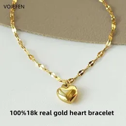 Zincir VoJefen 18K Kalp Şeklinde Kolye Bileklik Kadınlar Orijinal Takı Gerçek Altın Dudak Zincir Bilezik AU750 Altın Lüks Takı Bilezik Q240401