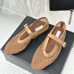 Mulheres ballet flats designer fishnet sandália oco para fora malha apontou toe fivela fixação confortável mocassins com caixa 505