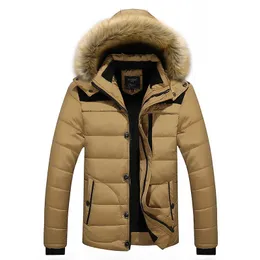 Winter Mens Casual Cotton Jacket Raccoon Fur Collar Hooded Large