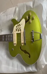 Custom Shop ES 295 Memphis Scotty Moore Metallic Green Gold Hollow Body Electric Guitar Double F Holes White P90 Pickups Trapeze4891997