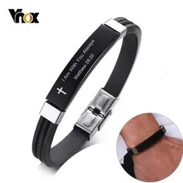 Kette Vnox Kreuz Bibel Vers Zitate Armbänder für Männer Weiche Silikon Armreif Komfort Tragen Männlich Jesus Christus Glaube Gebet Pulseira Q240401